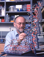 Scientist with snowflake model (DI00643)