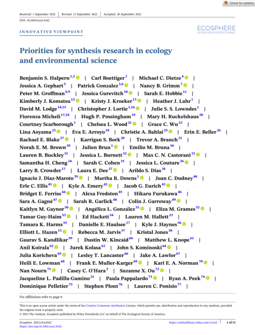 priorities for synthesis research in ecology and environmental science